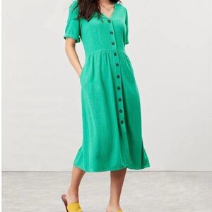 Joules Green Button-Down Midi Dress